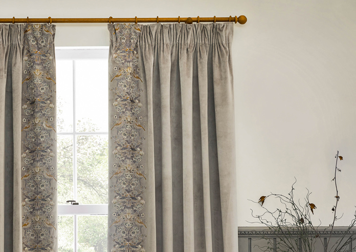 Strawberry Thief Embroidery Pencil Pleat, Biscuit - Ready Made Curtains - Image 9